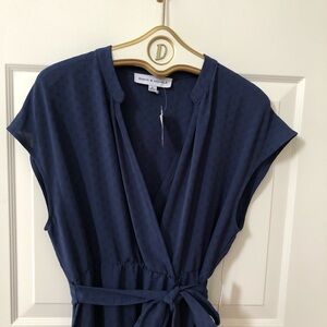 NWT - Emma & Michele High Low Blue Dress w/Bottom Ruffle & Elastic Waist w/Tie
